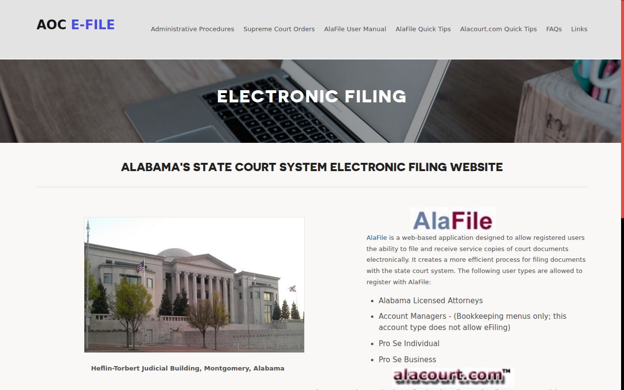 Madison County court docket access products on the Alabama filing site