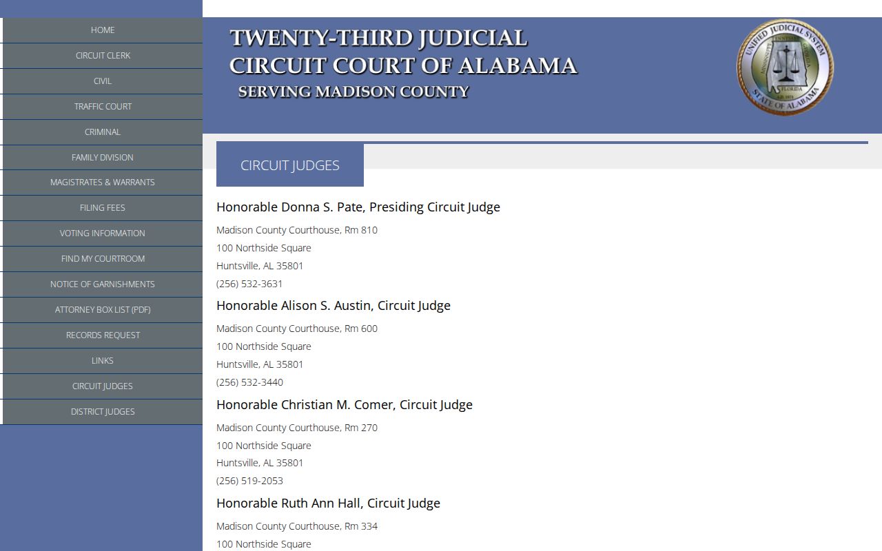 Madison County Circuit Court judge directory for court dates