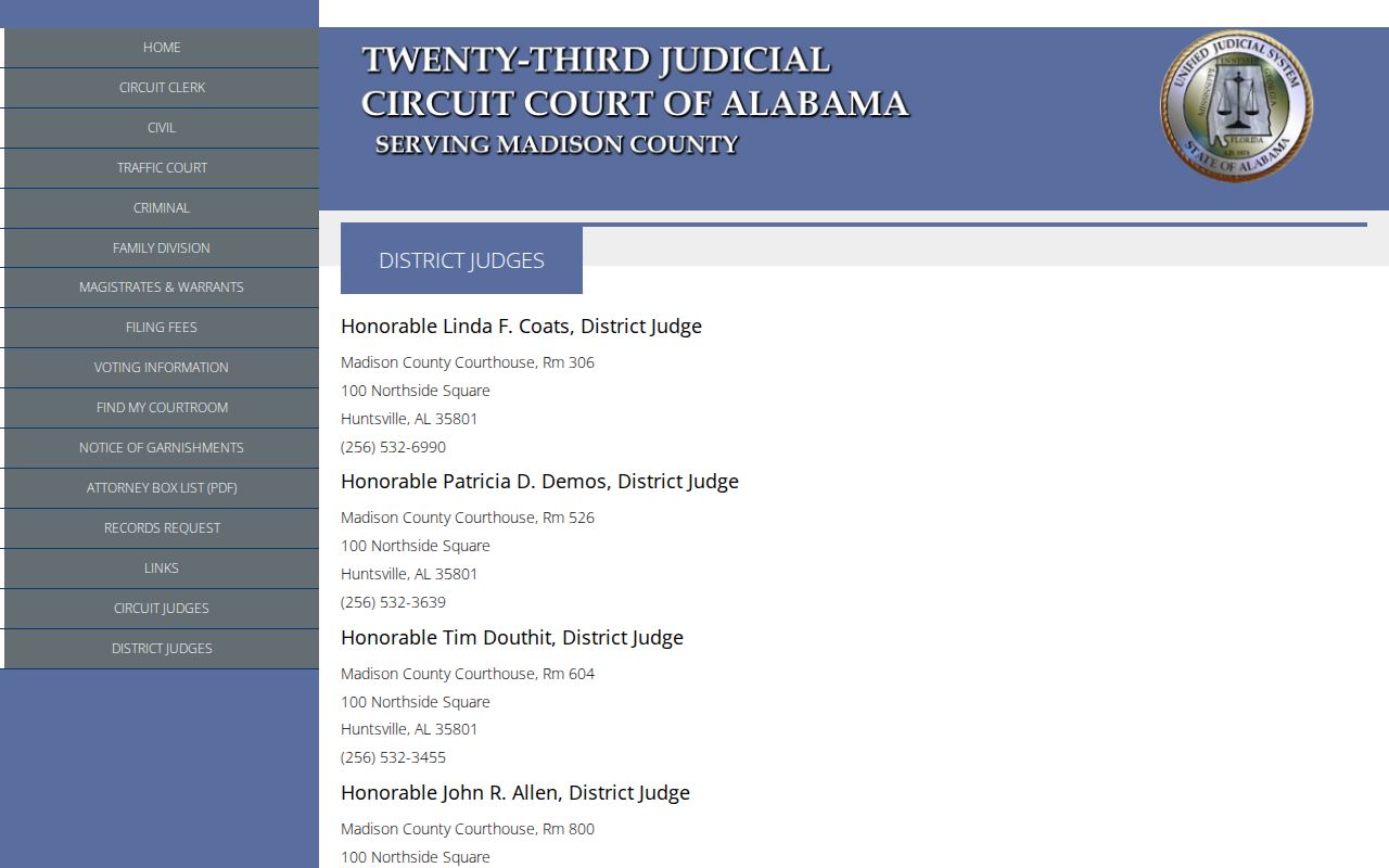 Madison County District Court judge offices for calendar confirmation