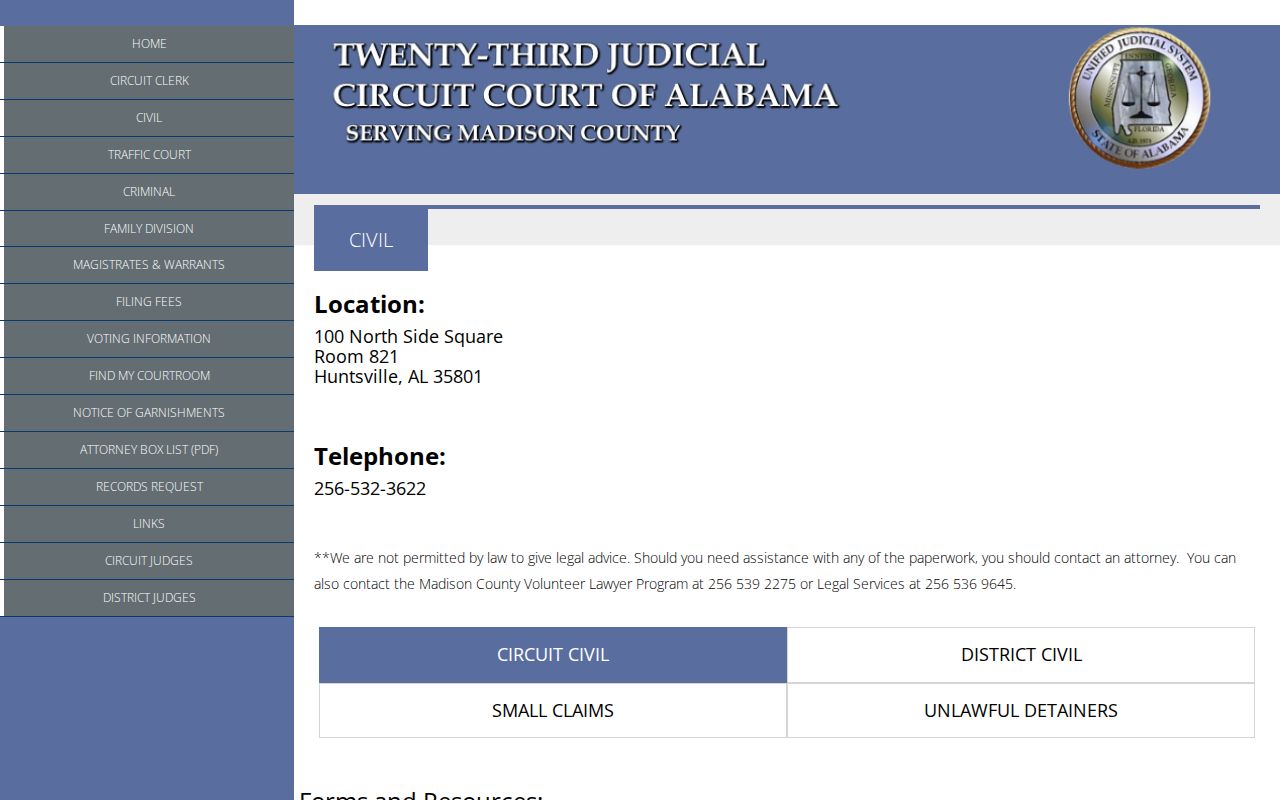 Madison County civil docket Civil Division page