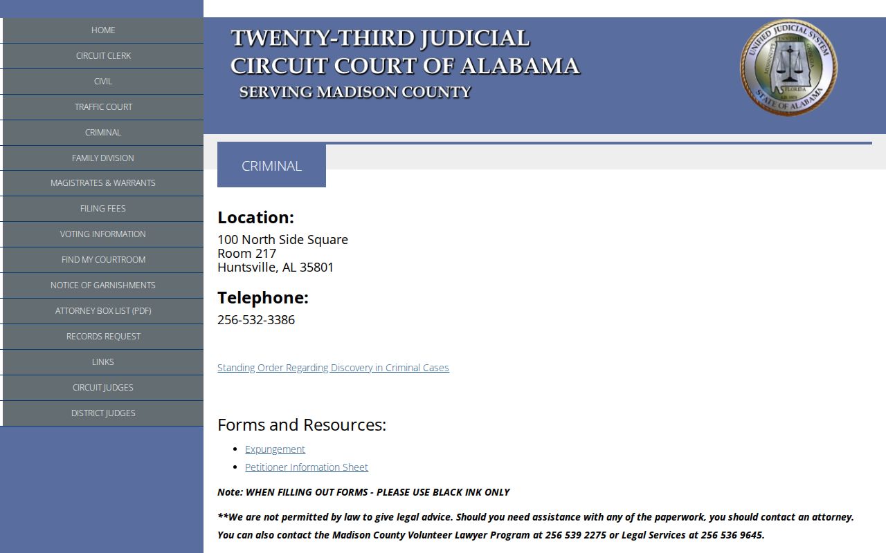 Madison County criminal docket Criminal Division page