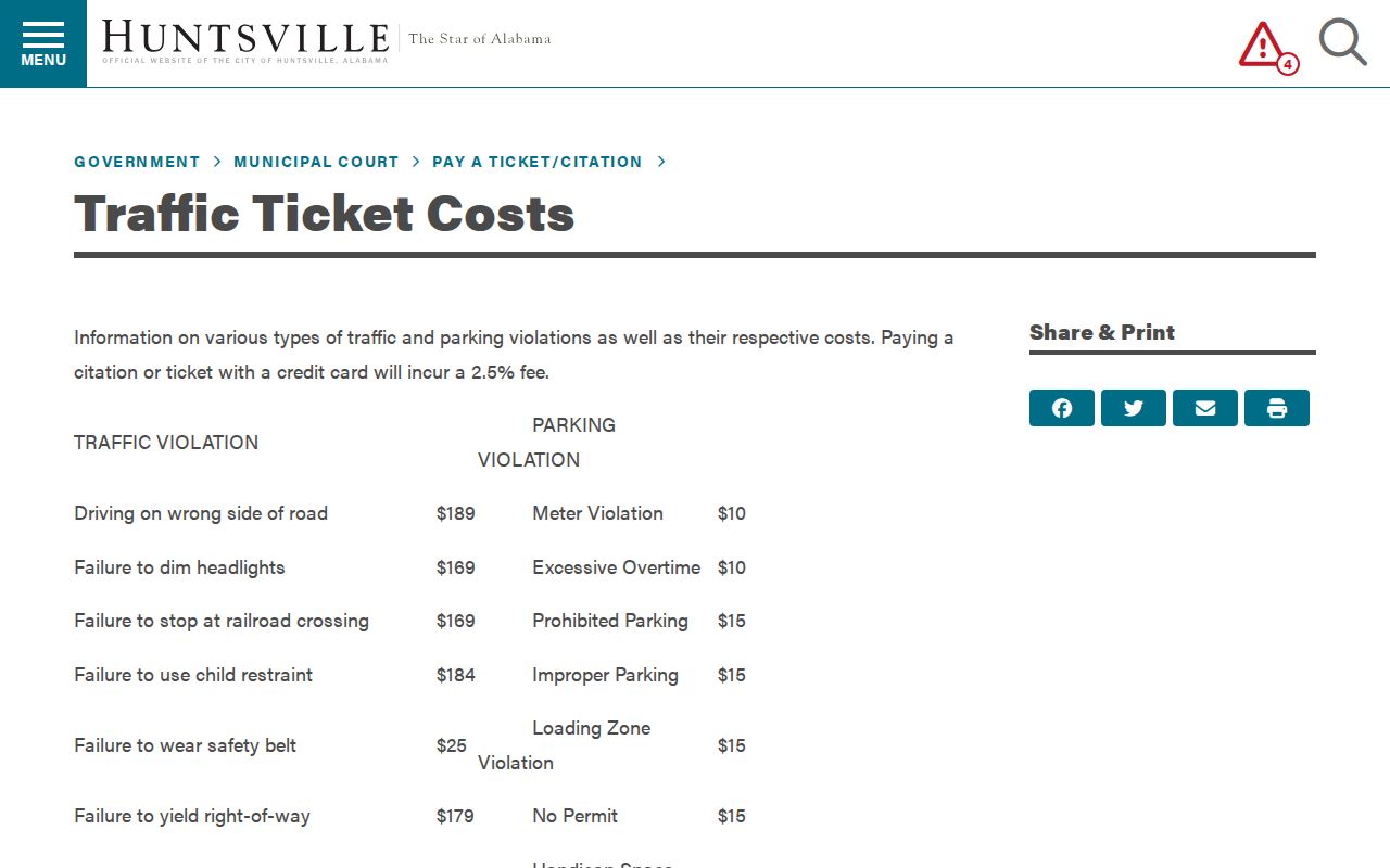 Huntsville court docket traffic ticket cost page