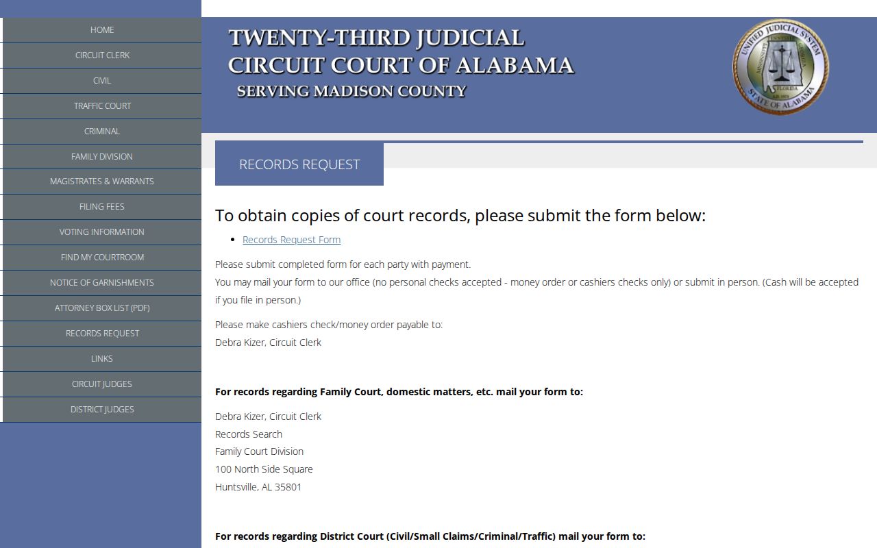 Madison County court record request page