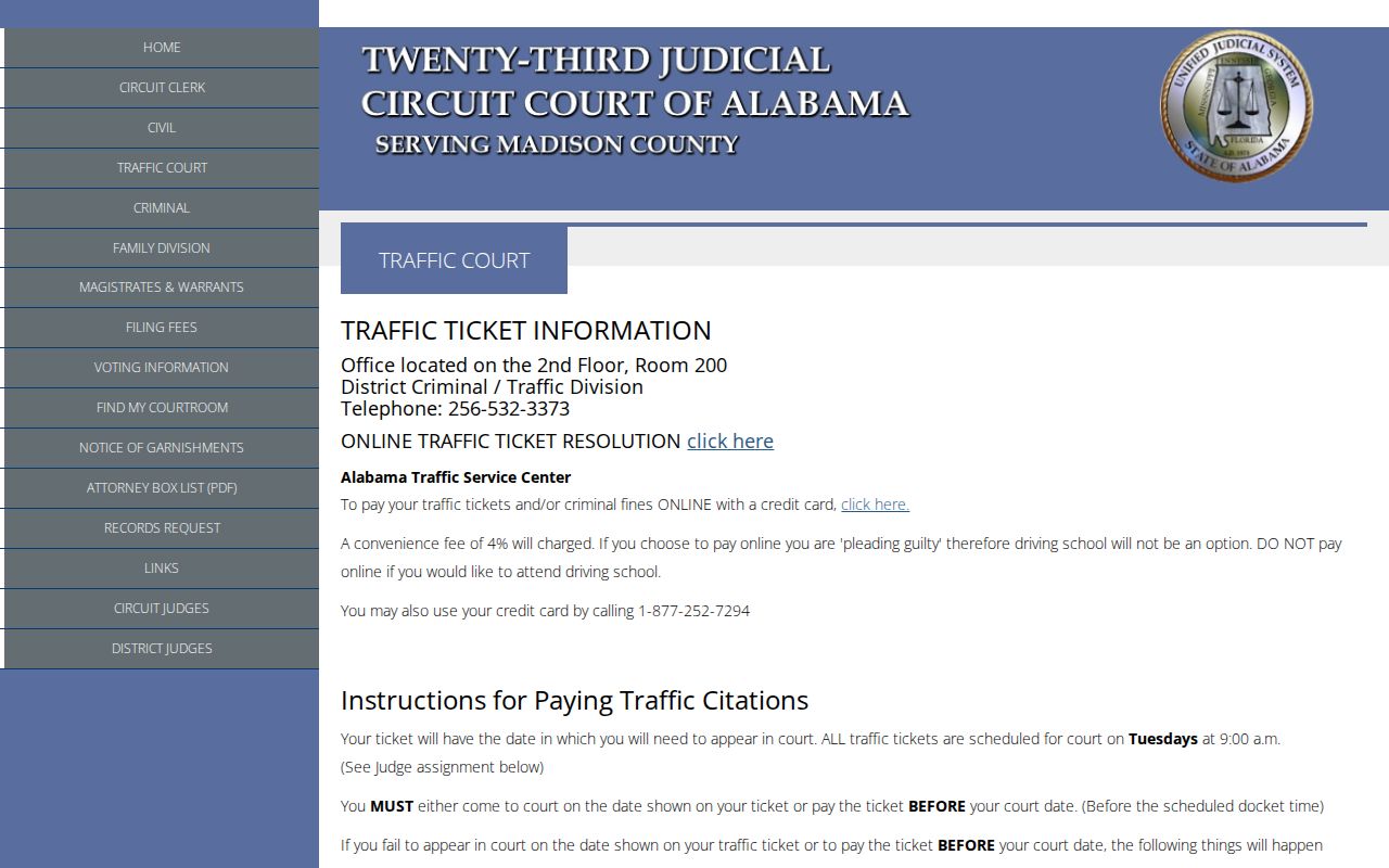 Madison County traffic ticket and District Court information